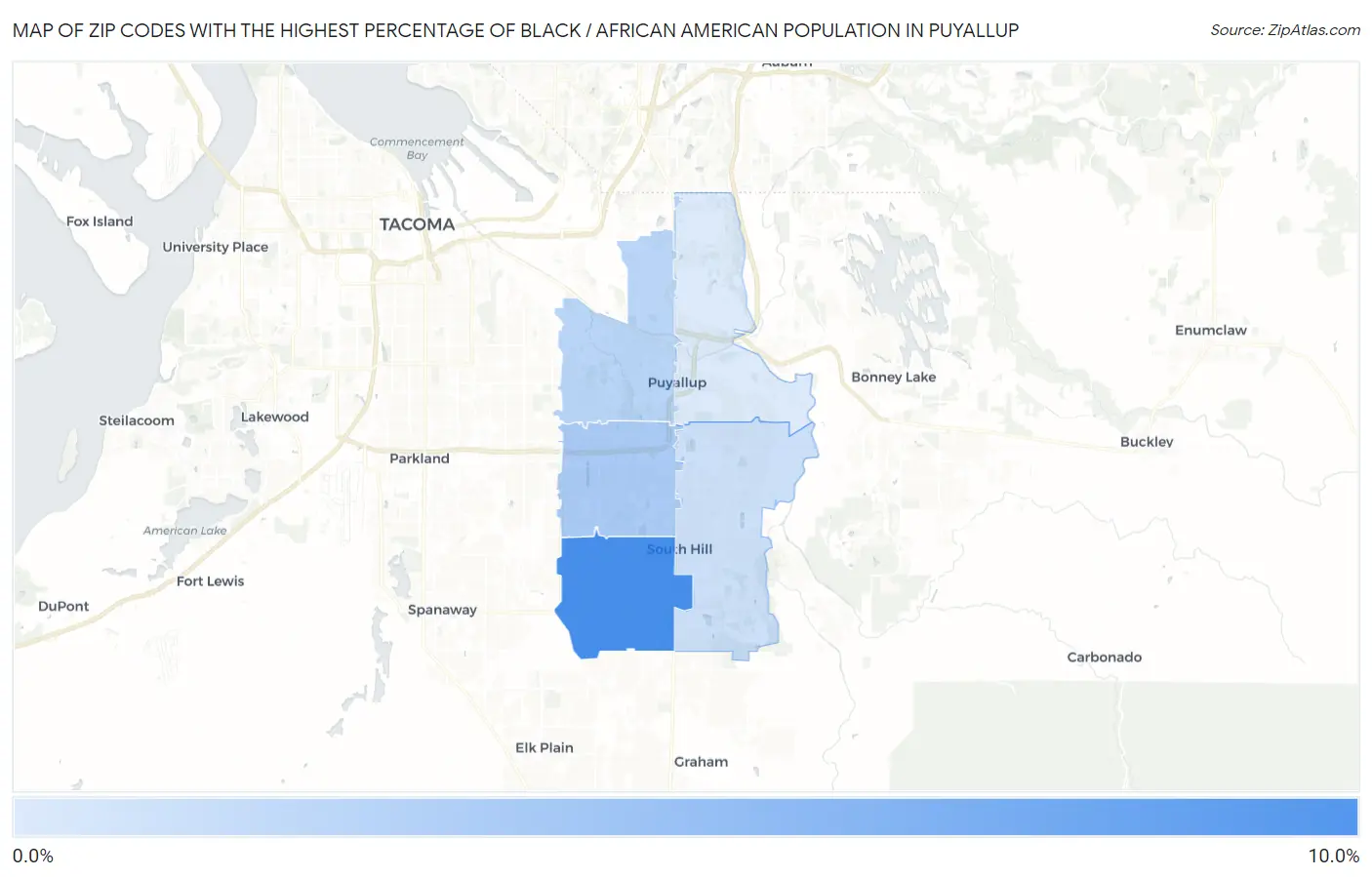 Zip Codes with the Highest Percentage of Black / African American Population in Puyallup Map