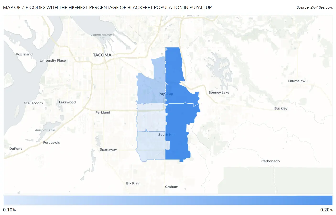 Zip Codes with the Highest Percentage of Blackfeet Population in Puyallup Map