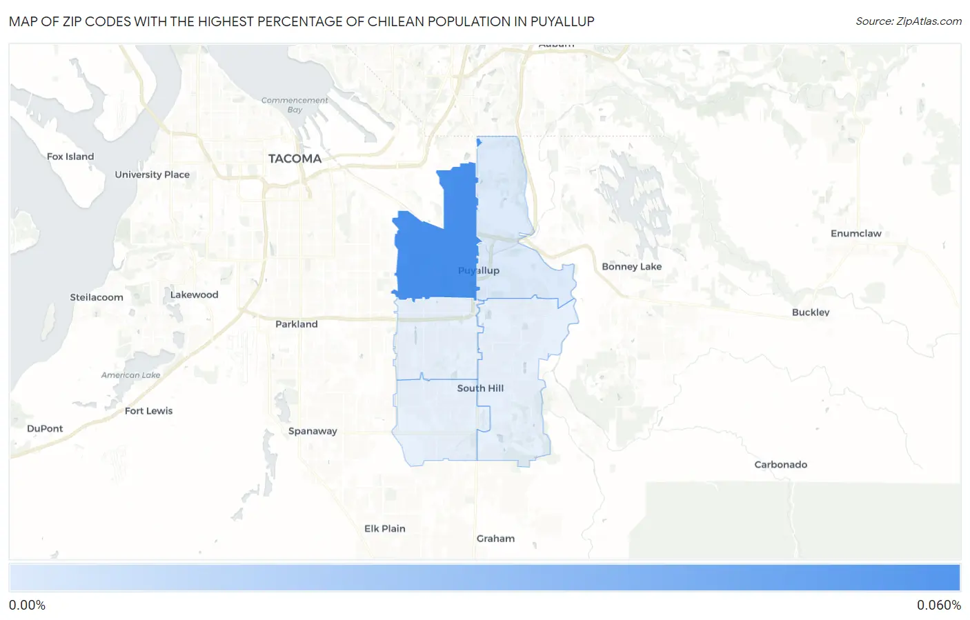 Zip Codes with the Highest Percentage of Chilean Population in Puyallup Map