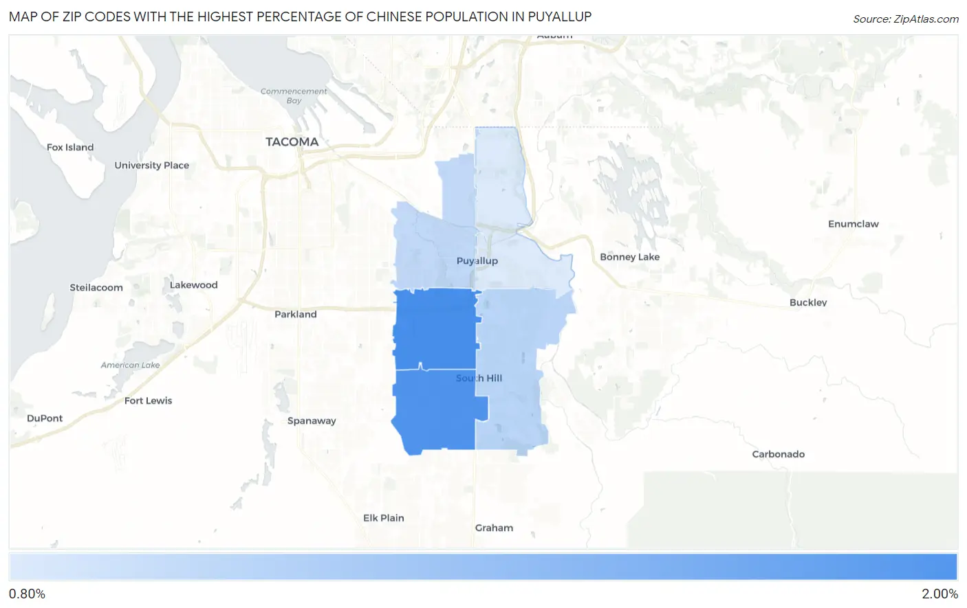 Zip Codes with the Highest Percentage of Chinese Population in Puyallup Map