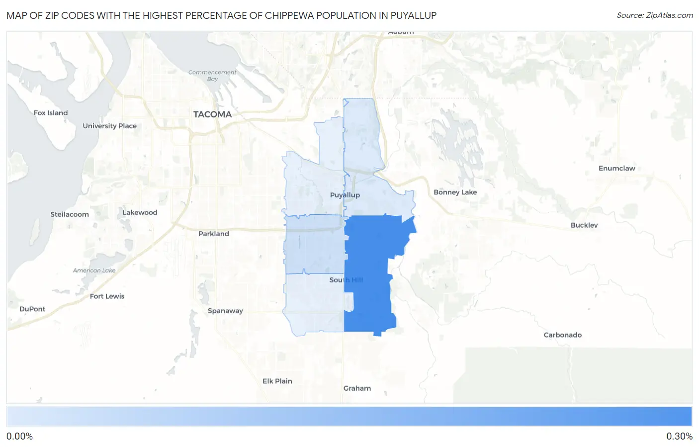 Zip Codes with the Highest Percentage of Chippewa Population in Puyallup Map