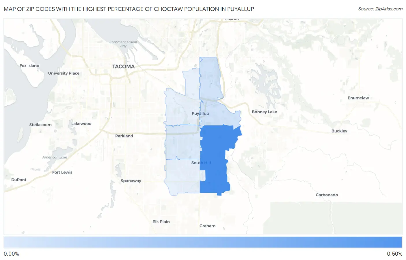 Zip Codes with the Highest Percentage of Choctaw Population in Puyallup Map