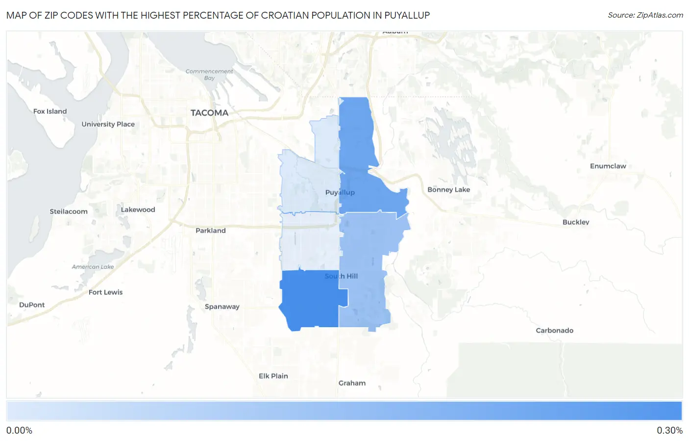 Zip Codes with the Highest Percentage of Croatian Population in Puyallup Map