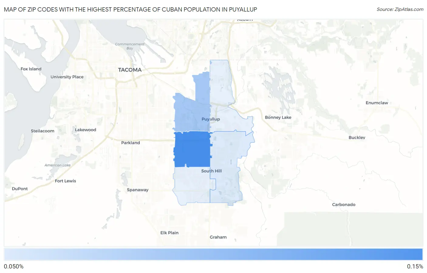Zip Codes with the Highest Percentage of Cuban Population in Puyallup Map