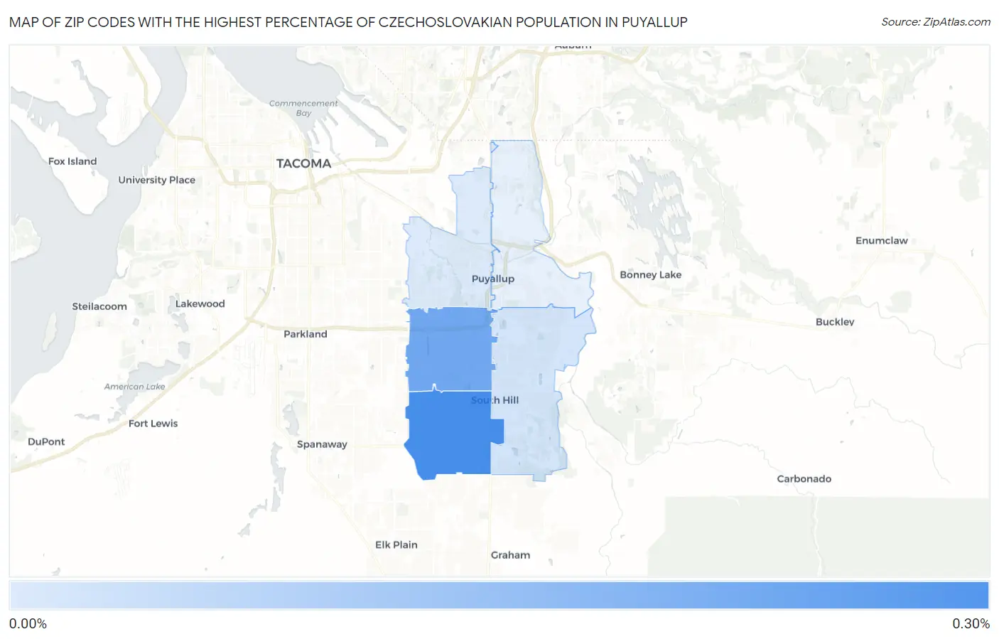 Zip Codes with the Highest Percentage of Czechoslovakian Population in Puyallup Map
