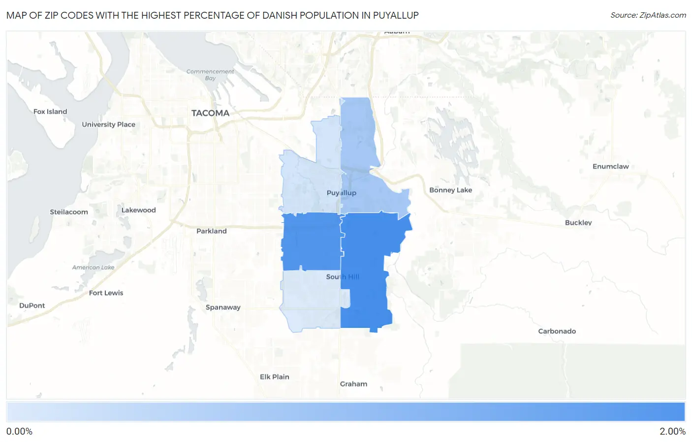 Zip Codes with the Highest Percentage of Danish Population in Puyallup Map