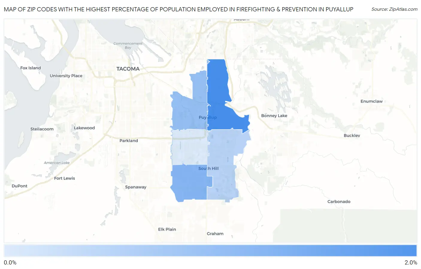Zip Codes with the Highest Percentage of Population Employed in Firefighting & Prevention in Puyallup Map