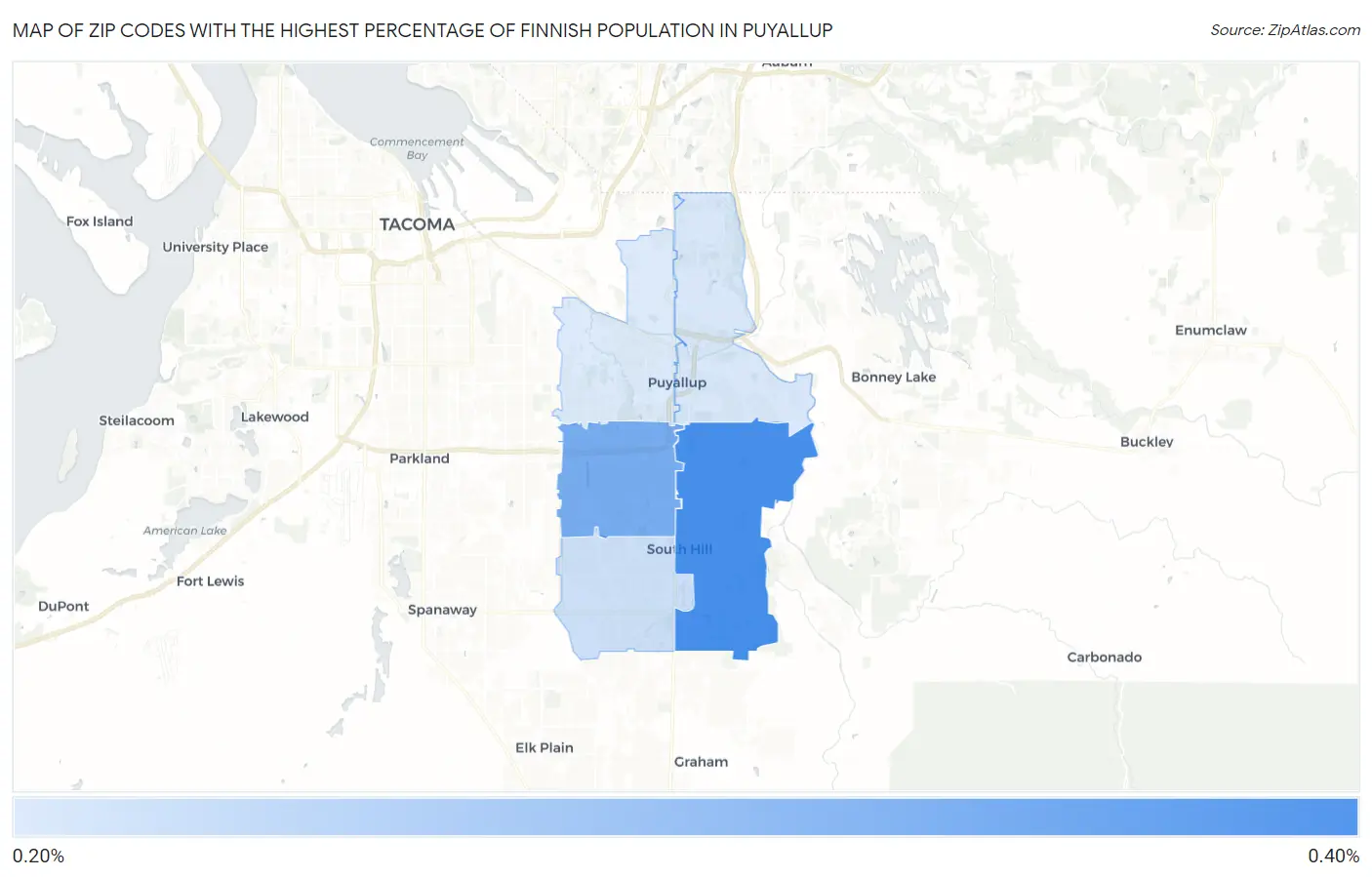 Zip Codes with the Highest Percentage of Finnish Population in Puyallup Map