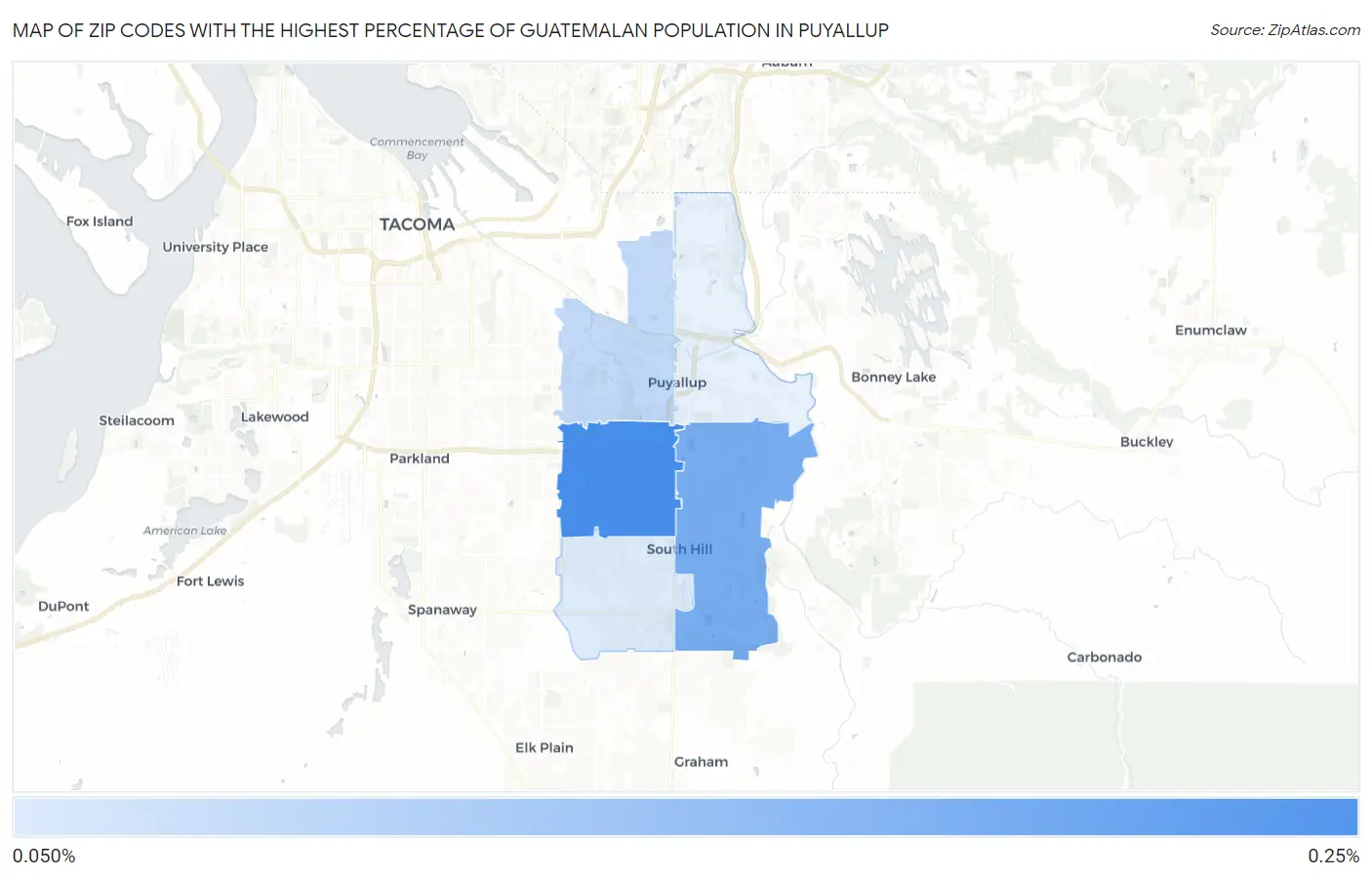 Zip Codes with the Highest Percentage of Guatemalan Population in Puyallup Map