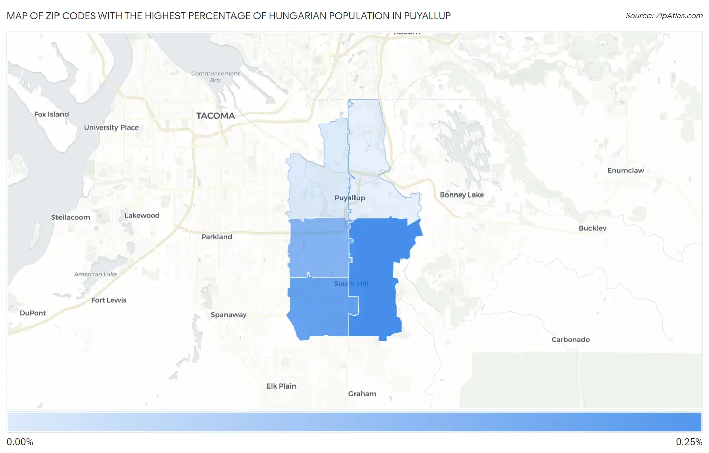 Zip Codes with the Highest Percentage of Hungarian Population in Puyallup Map
