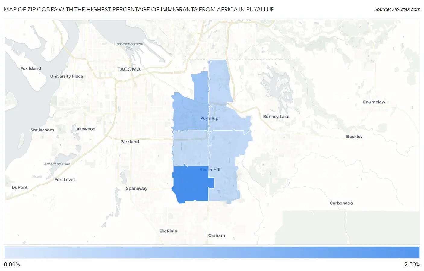 Zip Codes with the Highest Percentage of Immigrants from Africa in Puyallup Map
