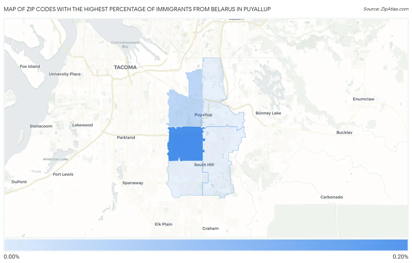 Zip Codes with the Highest Percentage of Immigrants from Belarus in Puyallup Map