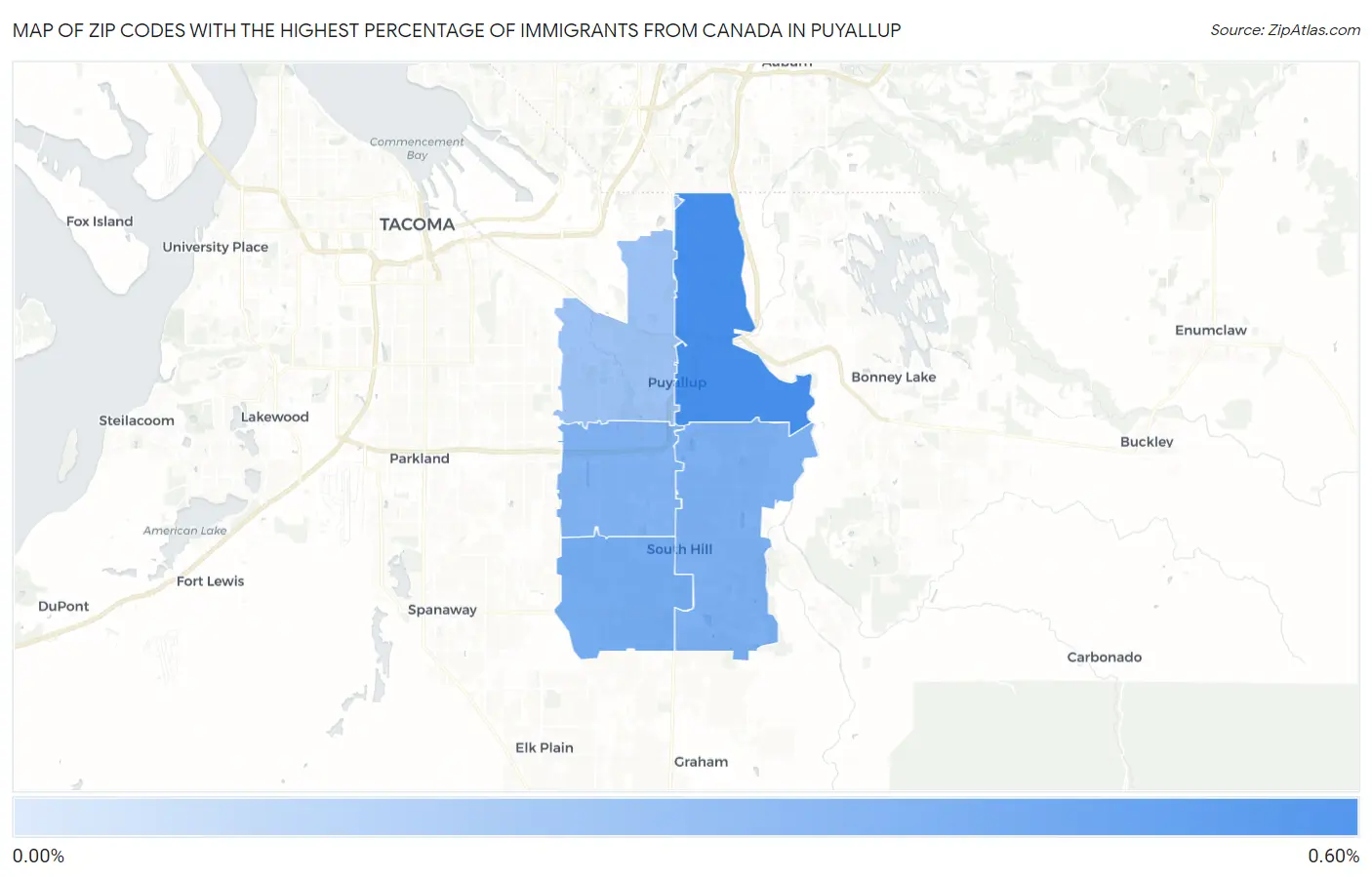 Zip Codes with the Highest Percentage of Immigrants from Canada in Puyallup Map