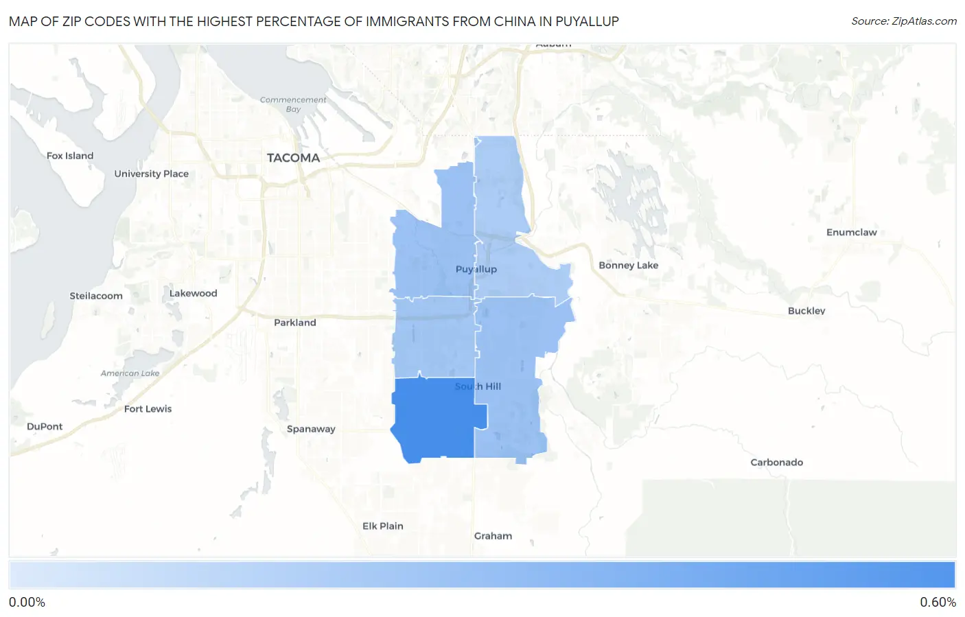 Zip Codes with the Highest Percentage of Immigrants from China in Puyallup Map