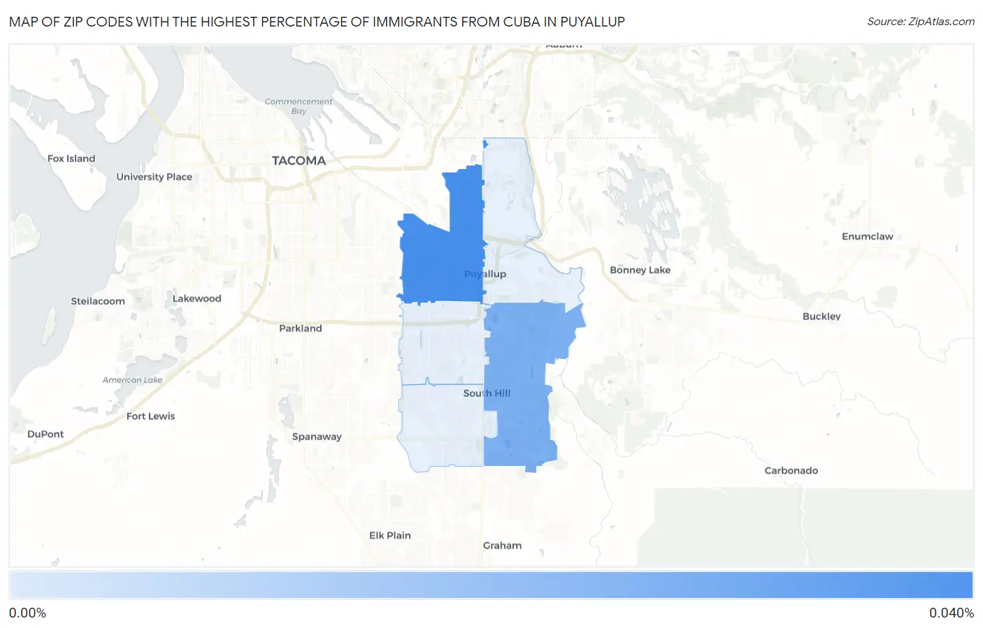 Zip Codes with the Highest Percentage of Immigrants from Cuba in Puyallup Map
