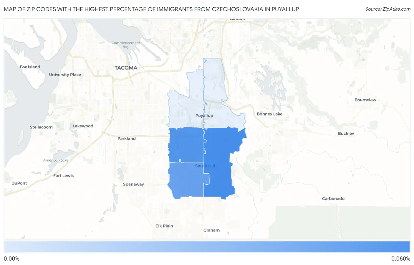 Zip Codes with the Highest Percentage of Immigrants from Czechoslovakia in Puyallup Map