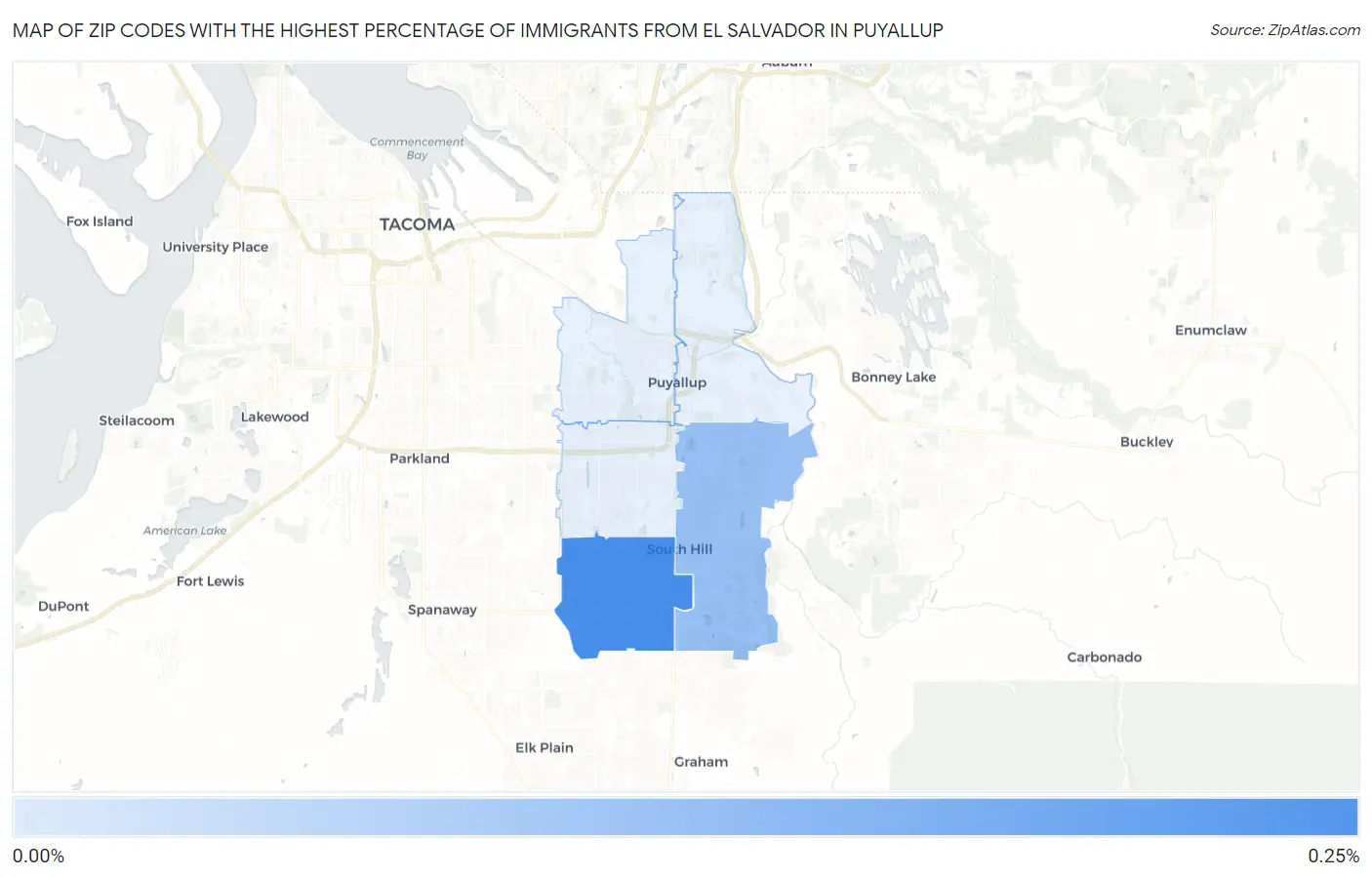 Zip Codes with the Highest Percentage of Immigrants from El Salvador in Puyallup Map