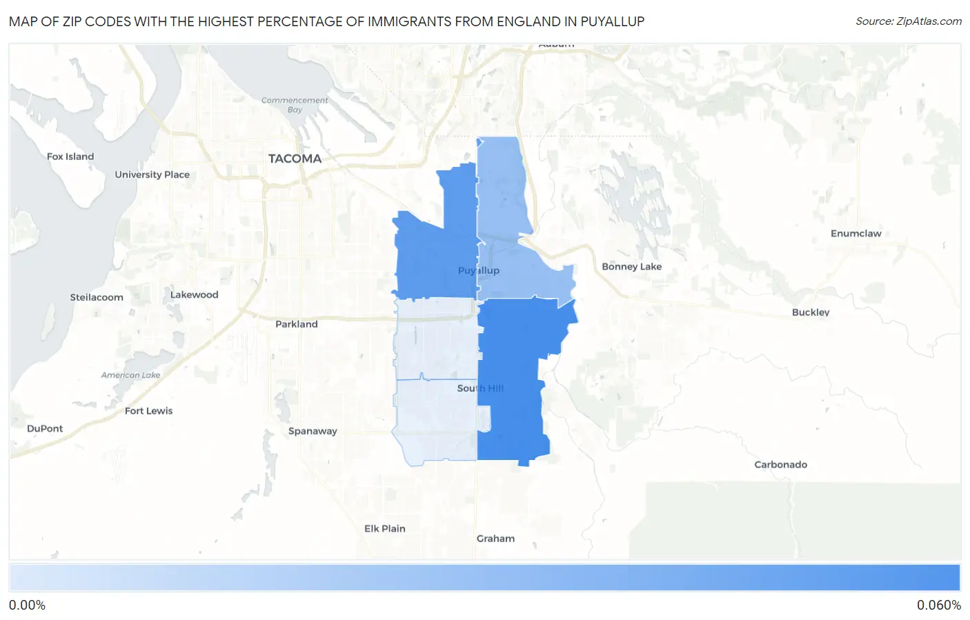 Zip Codes with the Highest Percentage of Immigrants from England in Puyallup Map