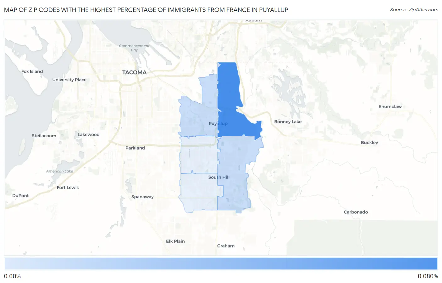 Zip Codes with the Highest Percentage of Immigrants from France in Puyallup Map
