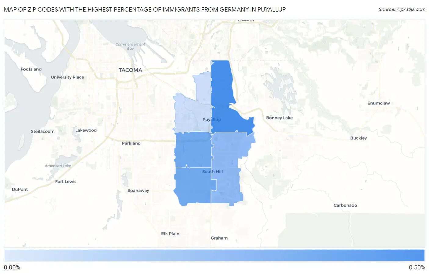 Zip Codes with the Highest Percentage of Immigrants from Germany in Puyallup Map