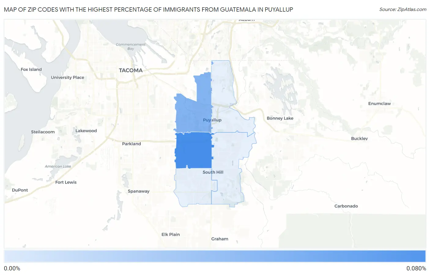 Zip Codes with the Highest Percentage of Immigrants from Guatemala in Puyallup Map