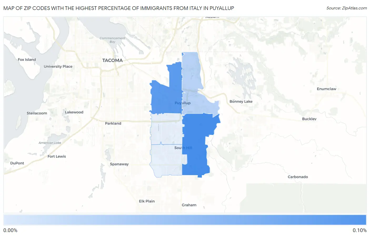 Zip Codes with the Highest Percentage of Immigrants from Italy in Puyallup Map