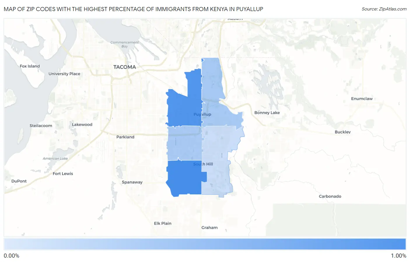 Zip Codes with the Highest Percentage of Immigrants from Kenya in Puyallup Map