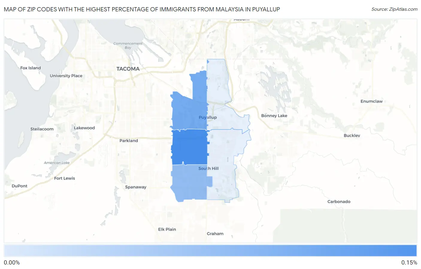 Zip Codes with the Highest Percentage of Immigrants from Malaysia in Puyallup Map