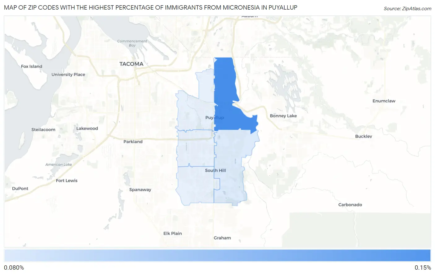 Zip Codes with the Highest Percentage of Immigrants from Micronesia in Puyallup Map