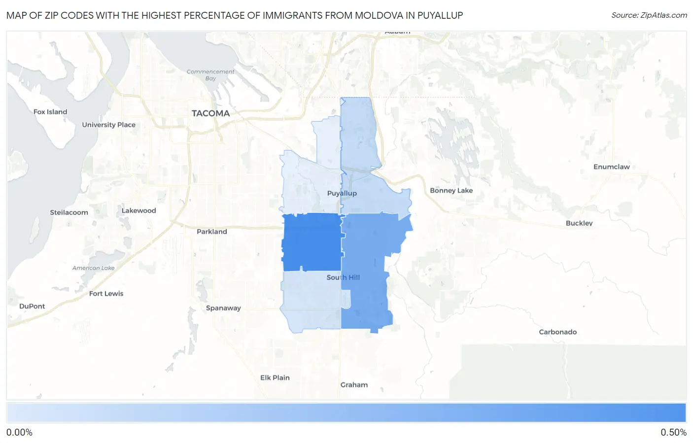Zip Codes with the Highest Percentage of Immigrants from Moldova in Puyallup Map