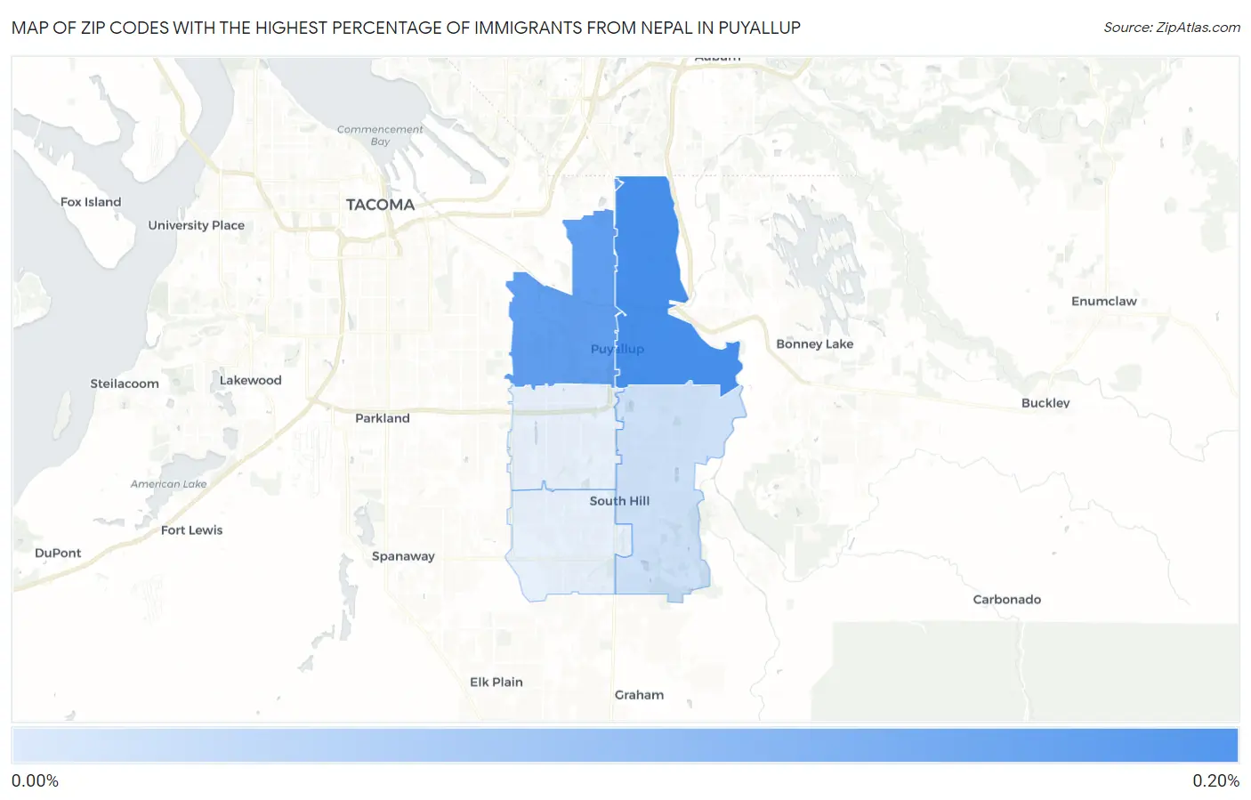 Zip Codes with the Highest Percentage of Immigrants from Nepal in Puyallup Map