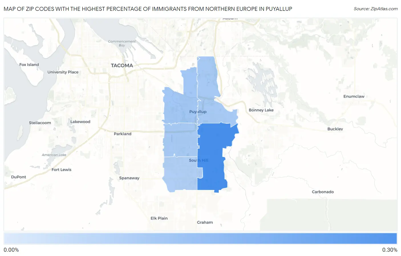Zip Codes with the Highest Percentage of Immigrants from Northern Europe in Puyallup Map