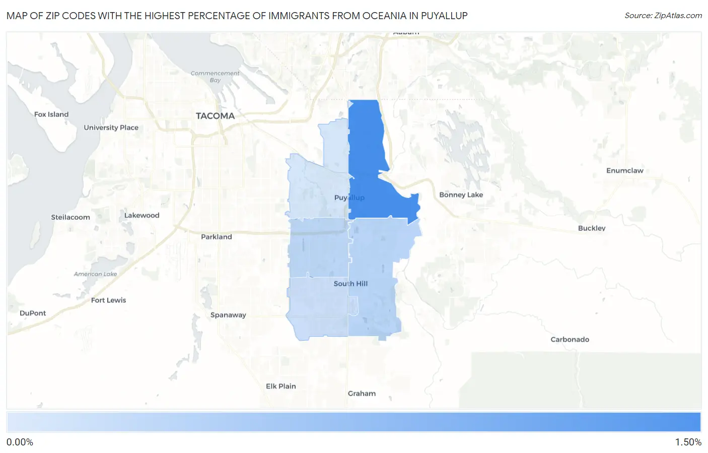 Zip Codes with the Highest Percentage of Immigrants from Oceania in Puyallup Map
