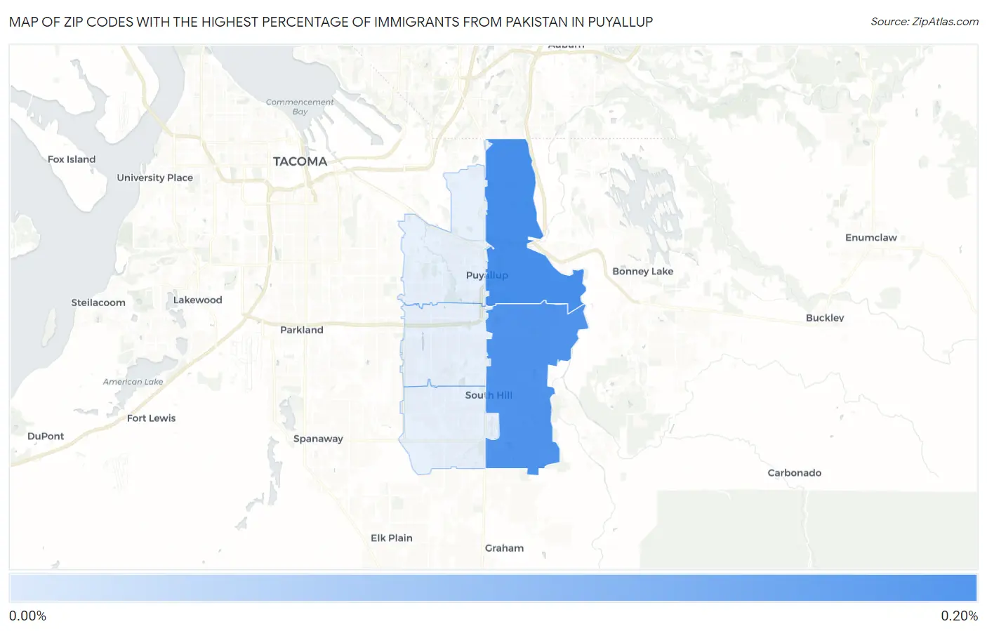 Zip Codes with the Highest Percentage of Immigrants from Pakistan in Puyallup Map