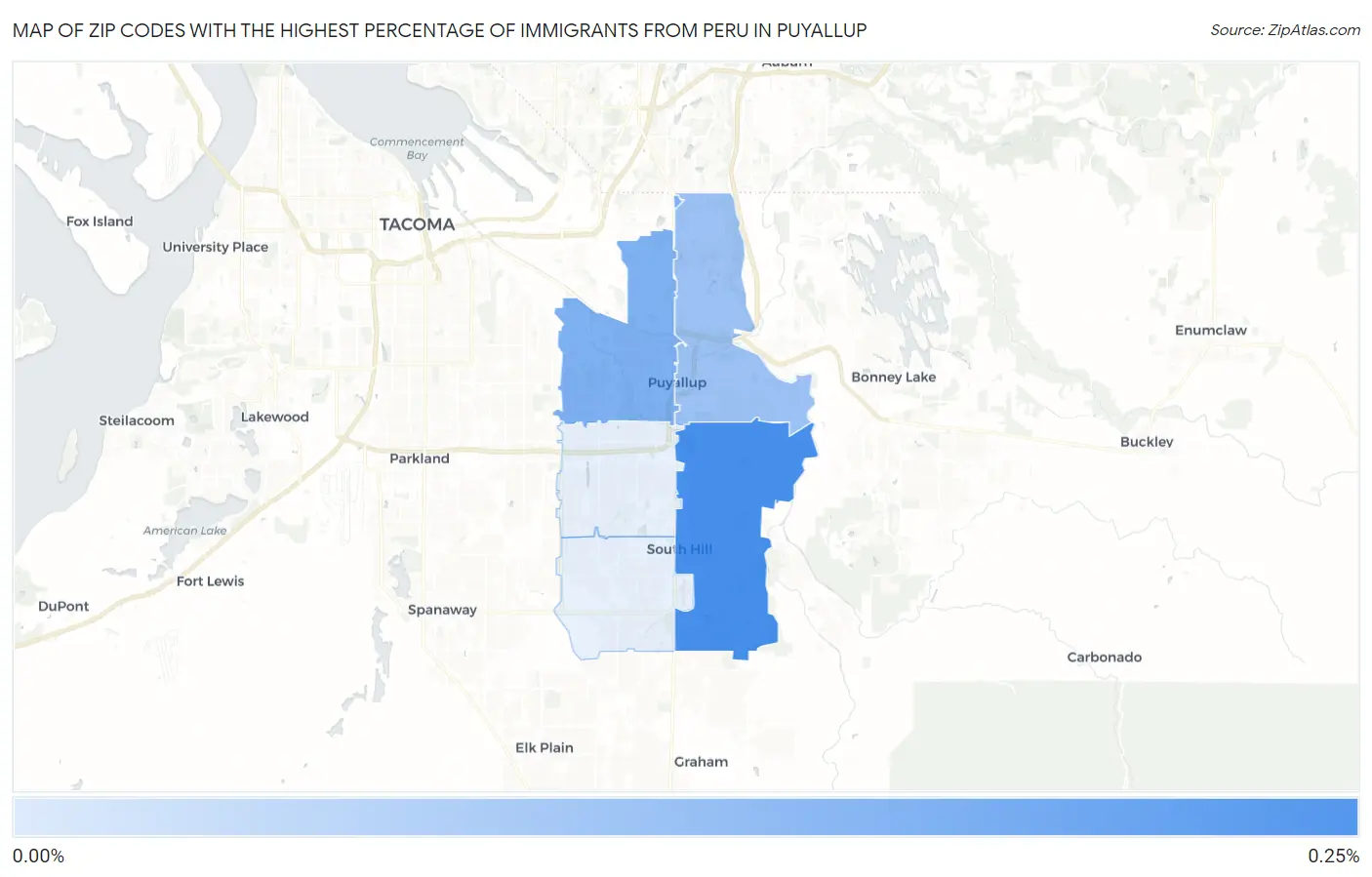 Zip Codes with the Highest Percentage of Immigrants from Peru in Puyallup Map