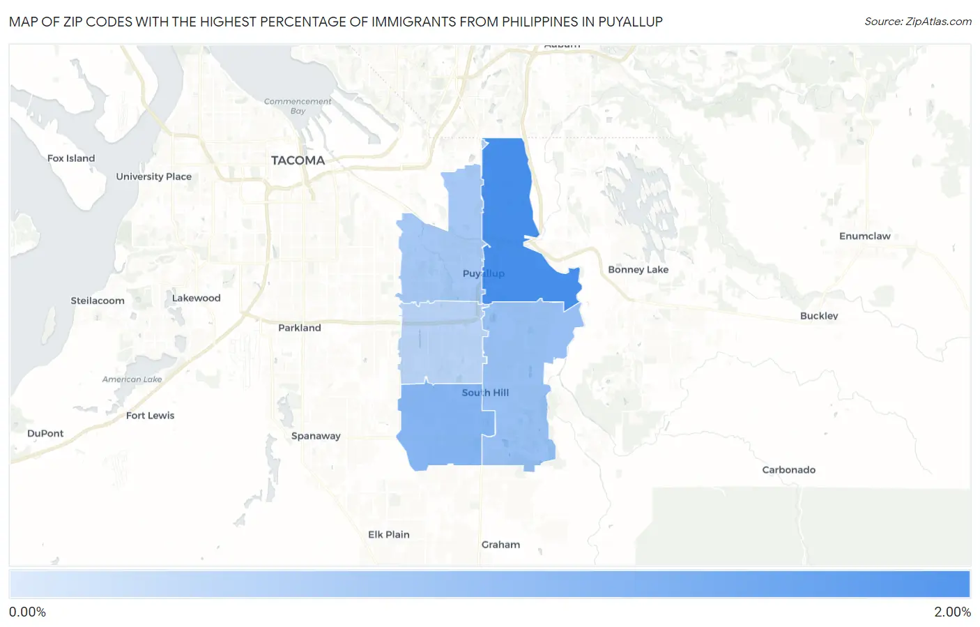 Zip Codes with the Highest Percentage of Immigrants from Philippines in Puyallup Map
