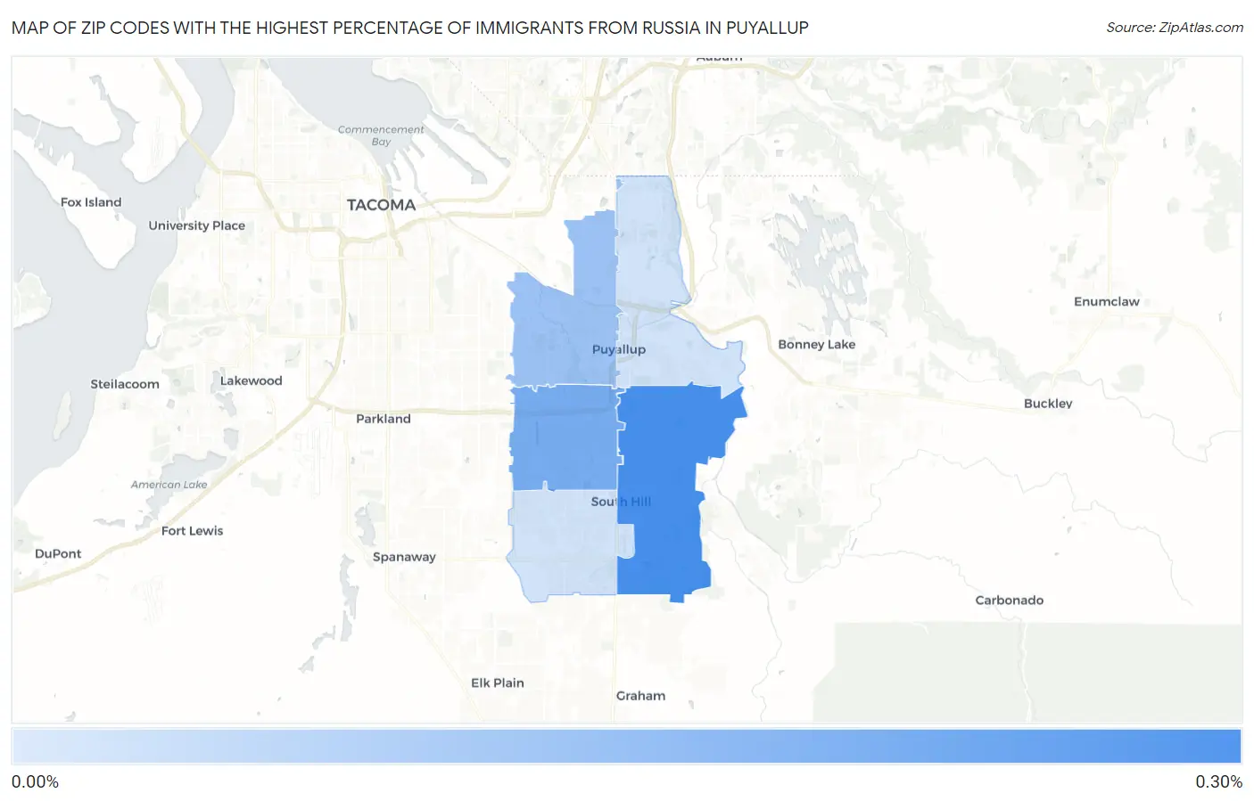Zip Codes with the Highest Percentage of Immigrants from Russia in Puyallup Map