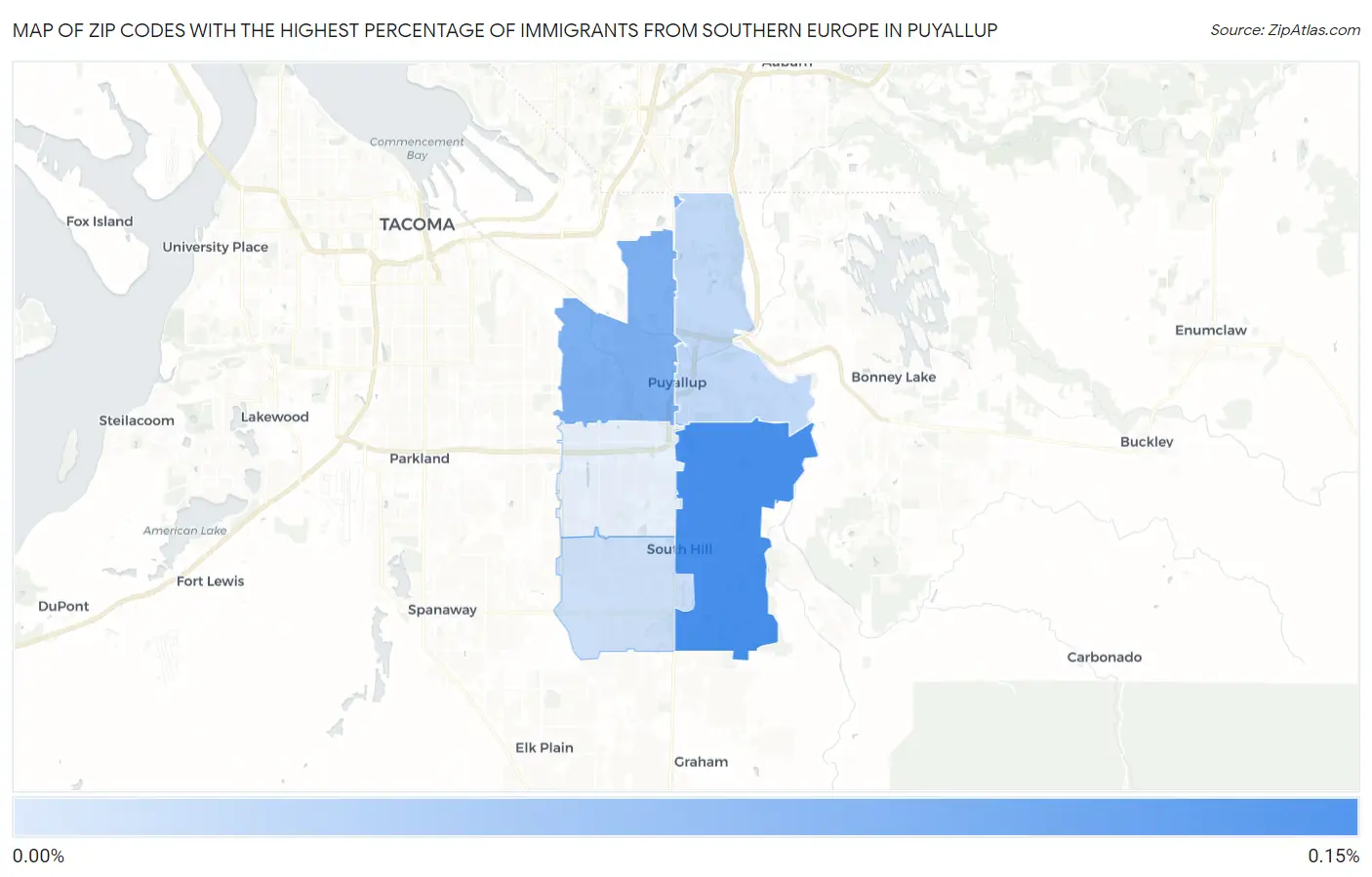 Zip Codes with the Highest Percentage of Immigrants from Southern Europe in Puyallup Map