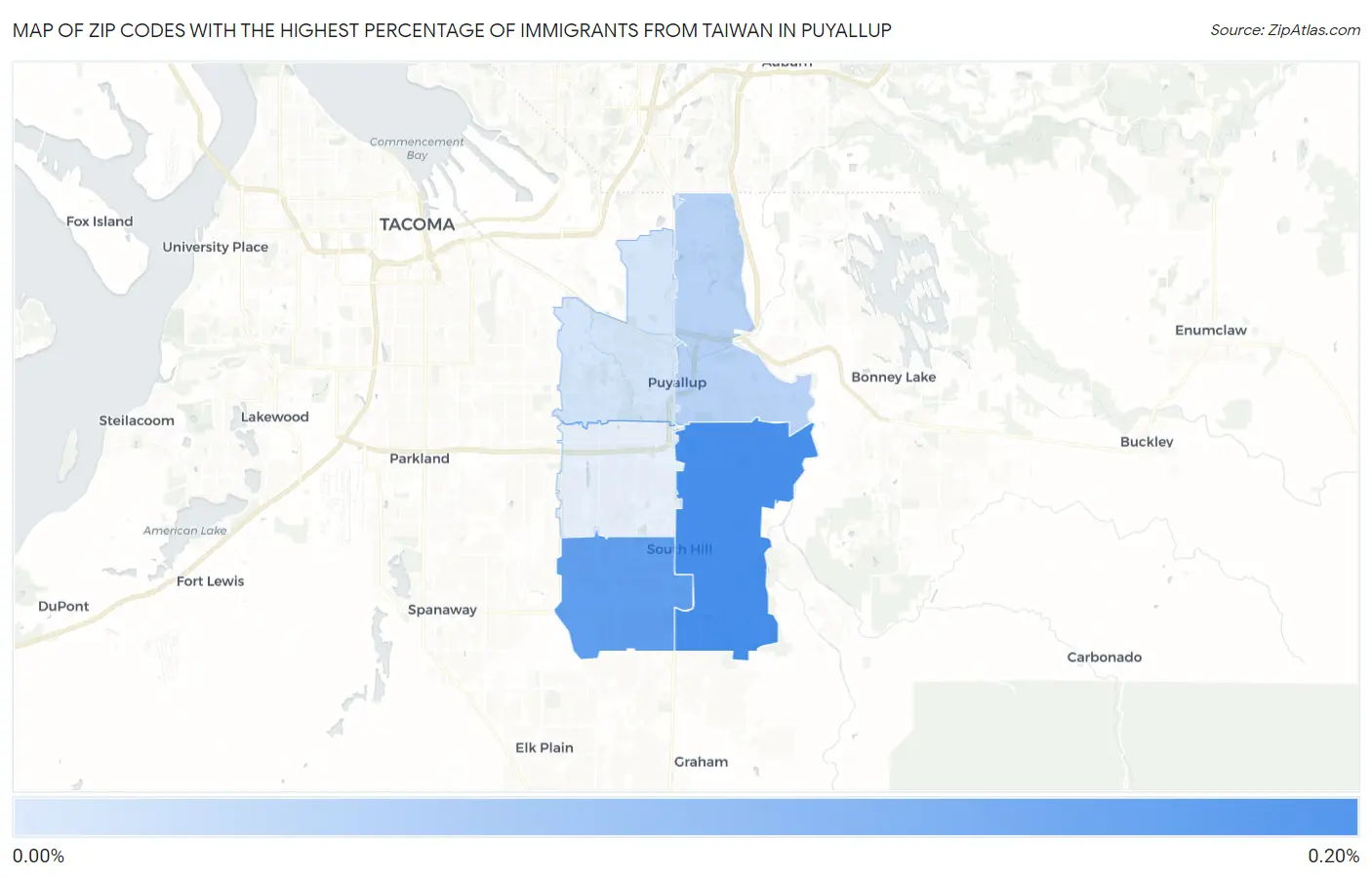 Zip Codes with the Highest Percentage of Immigrants from Taiwan in Puyallup Map
