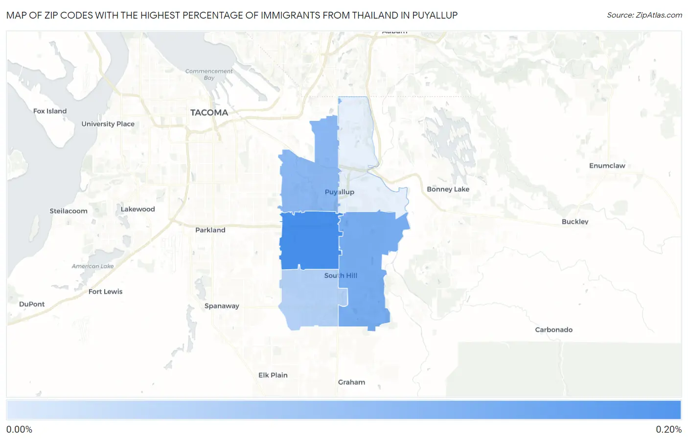 Zip Codes with the Highest Percentage of Immigrants from Thailand in Puyallup Map