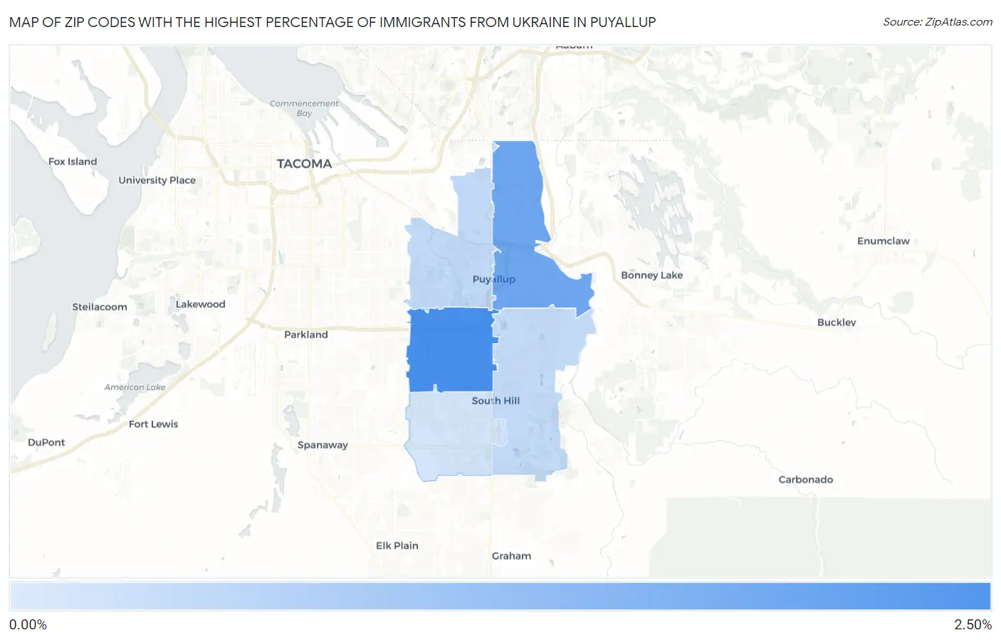 Zip Codes with the Highest Percentage of Immigrants from Ukraine in Puyallup Map