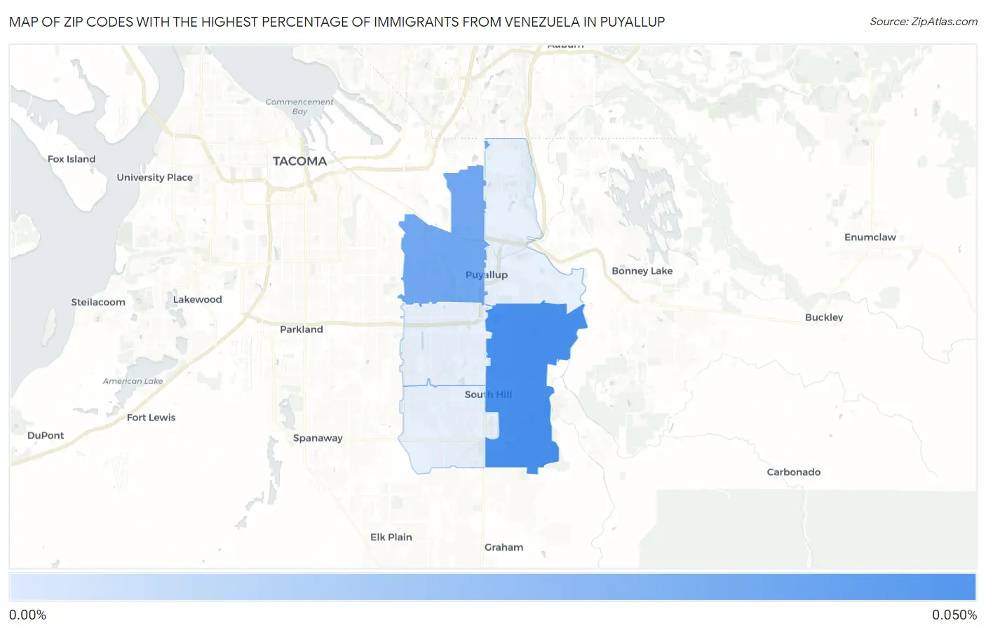 Zip Codes with the Highest Percentage of Immigrants from Venezuela in Puyallup Map