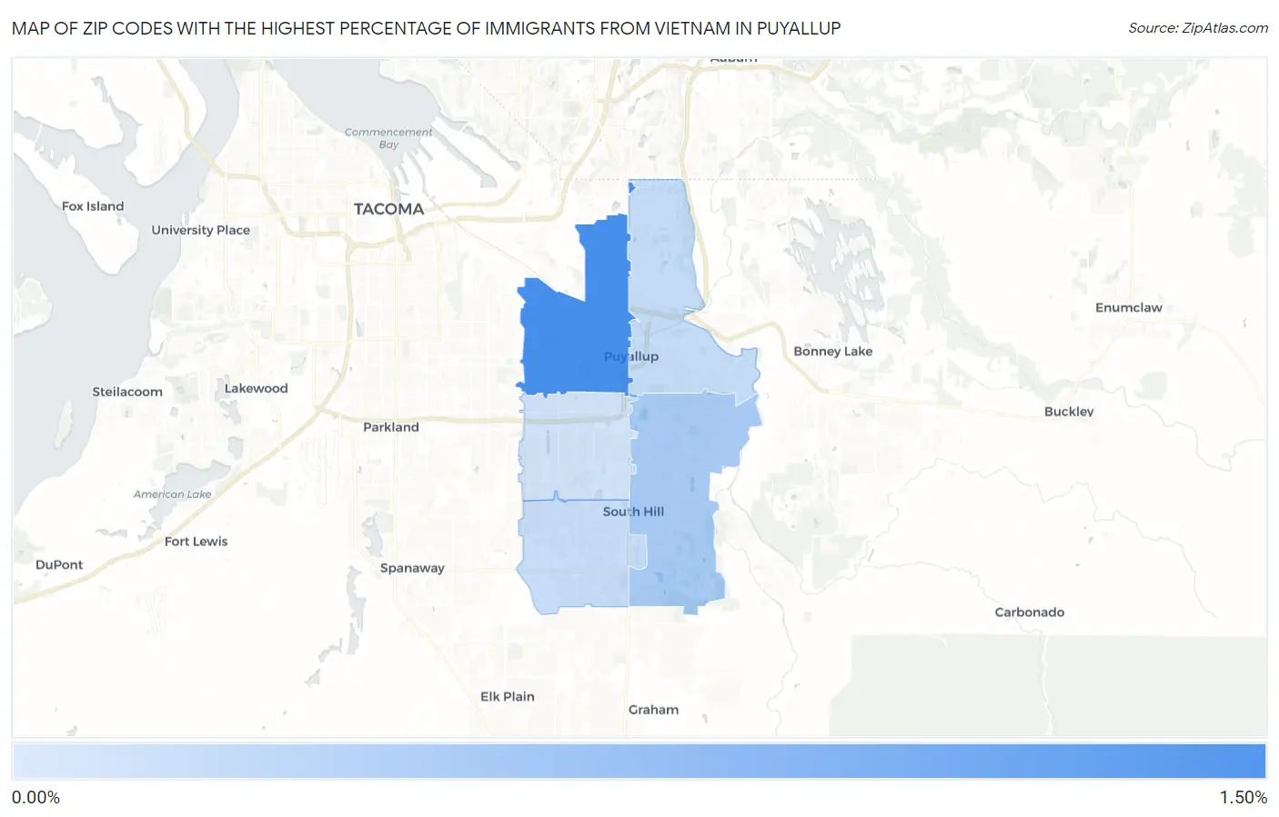 Zip Codes with the Highest Percentage of Immigrants from Vietnam in Puyallup Map