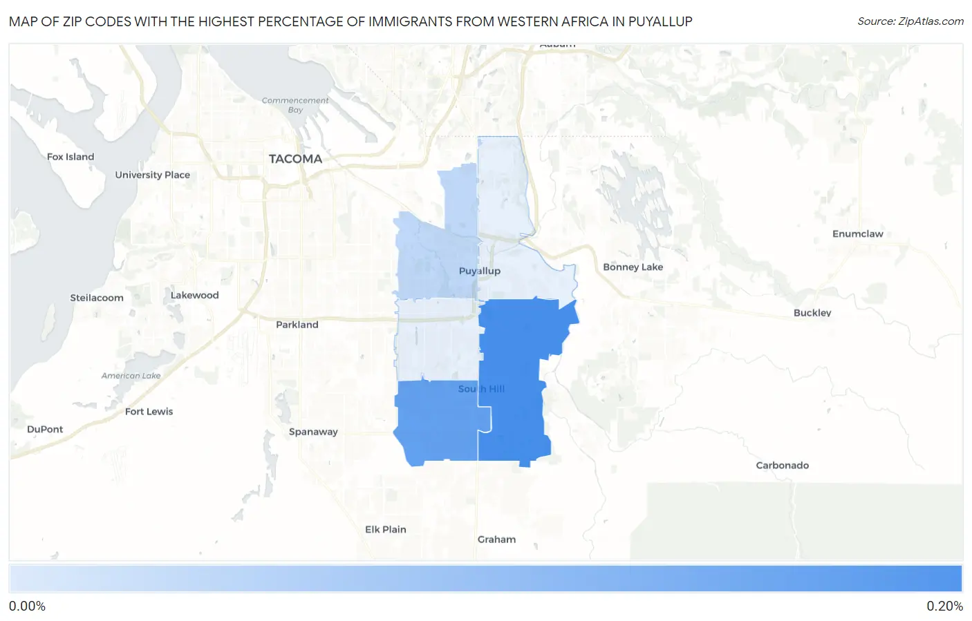 Zip Codes with the Highest Percentage of Immigrants from Western Africa in Puyallup Map