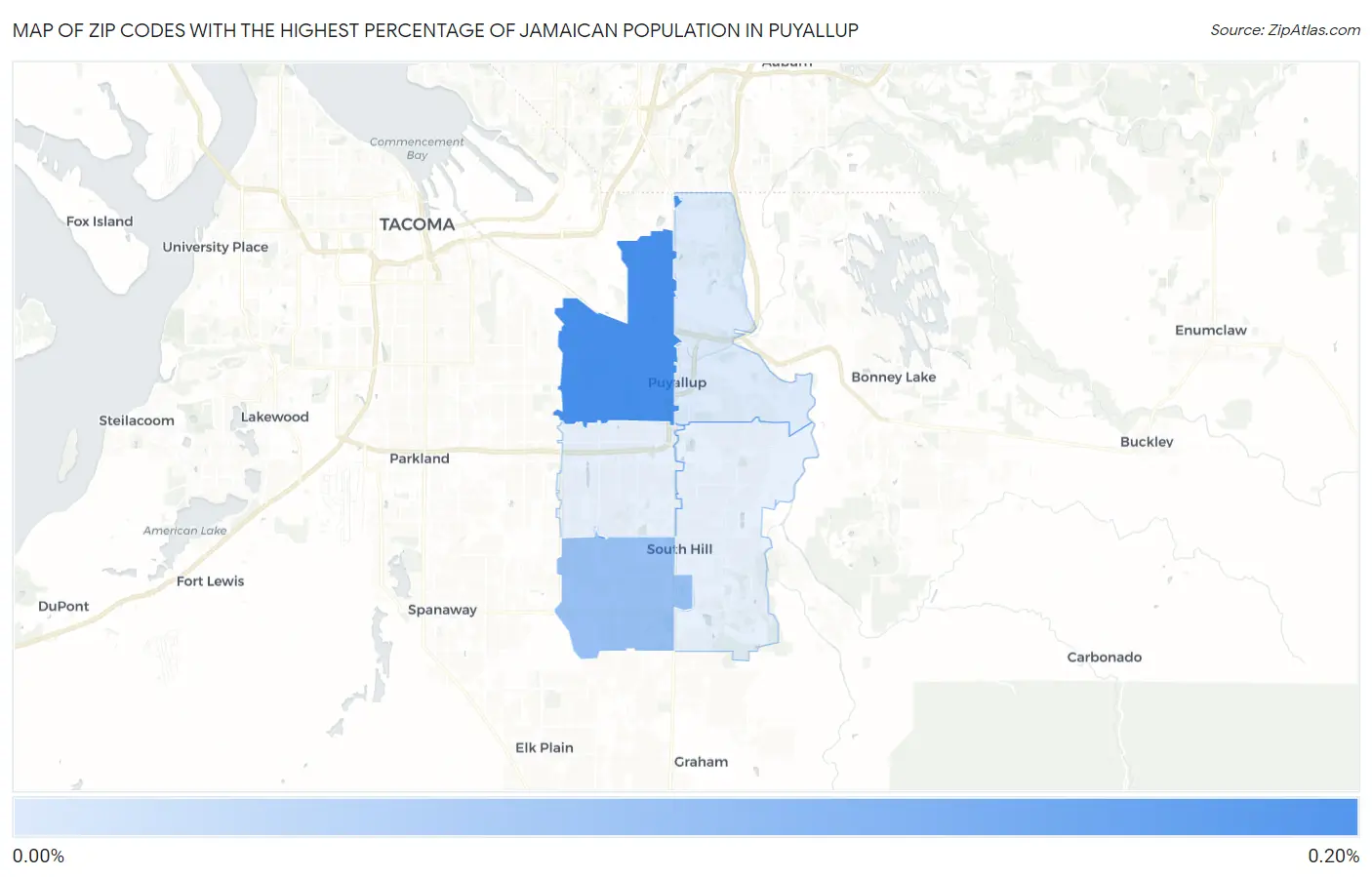 Zip Codes with the Highest Percentage of Jamaican Population in Puyallup Map