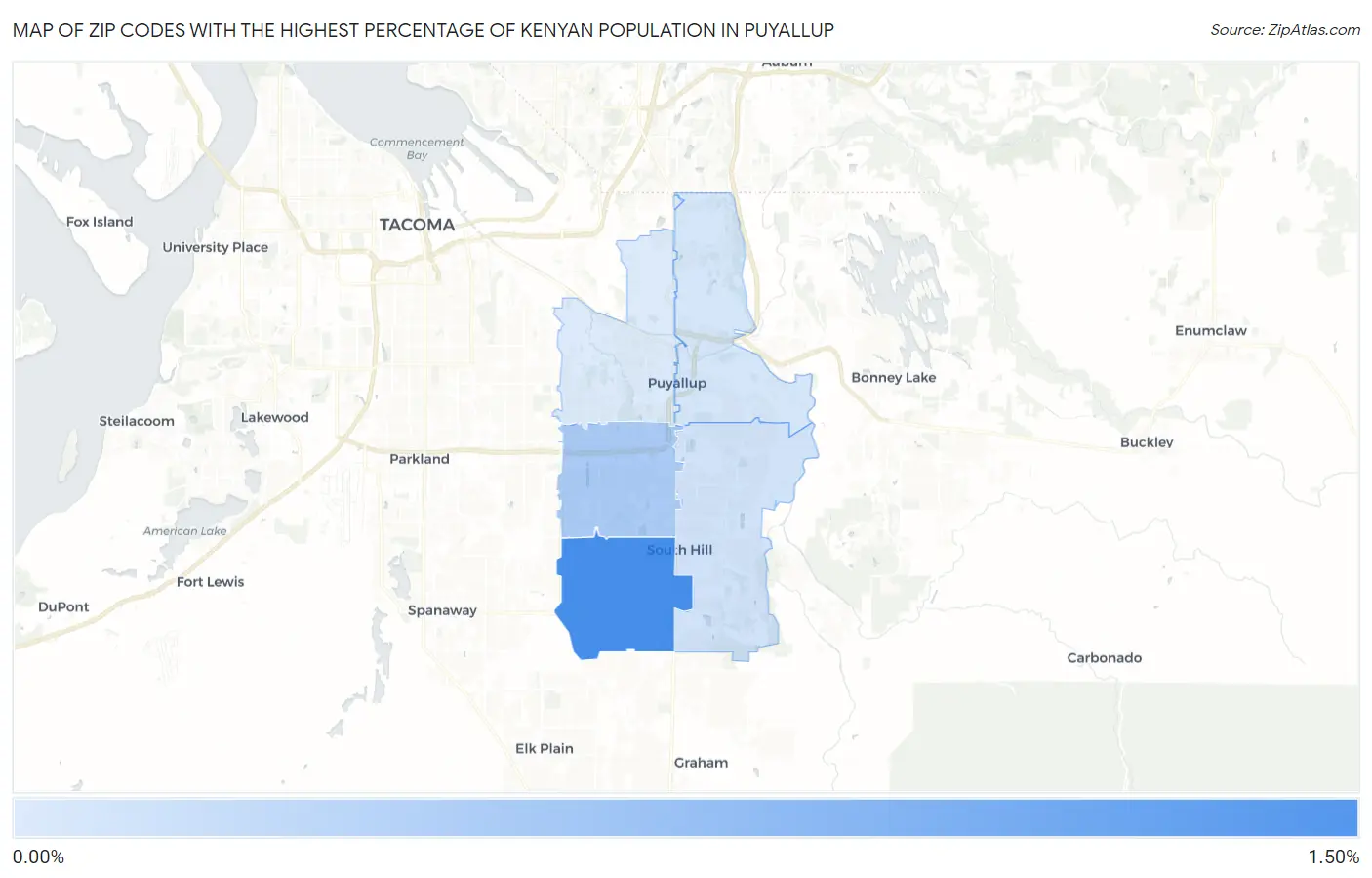 Zip Codes with the Highest Percentage of Kenyan Population in Puyallup Map