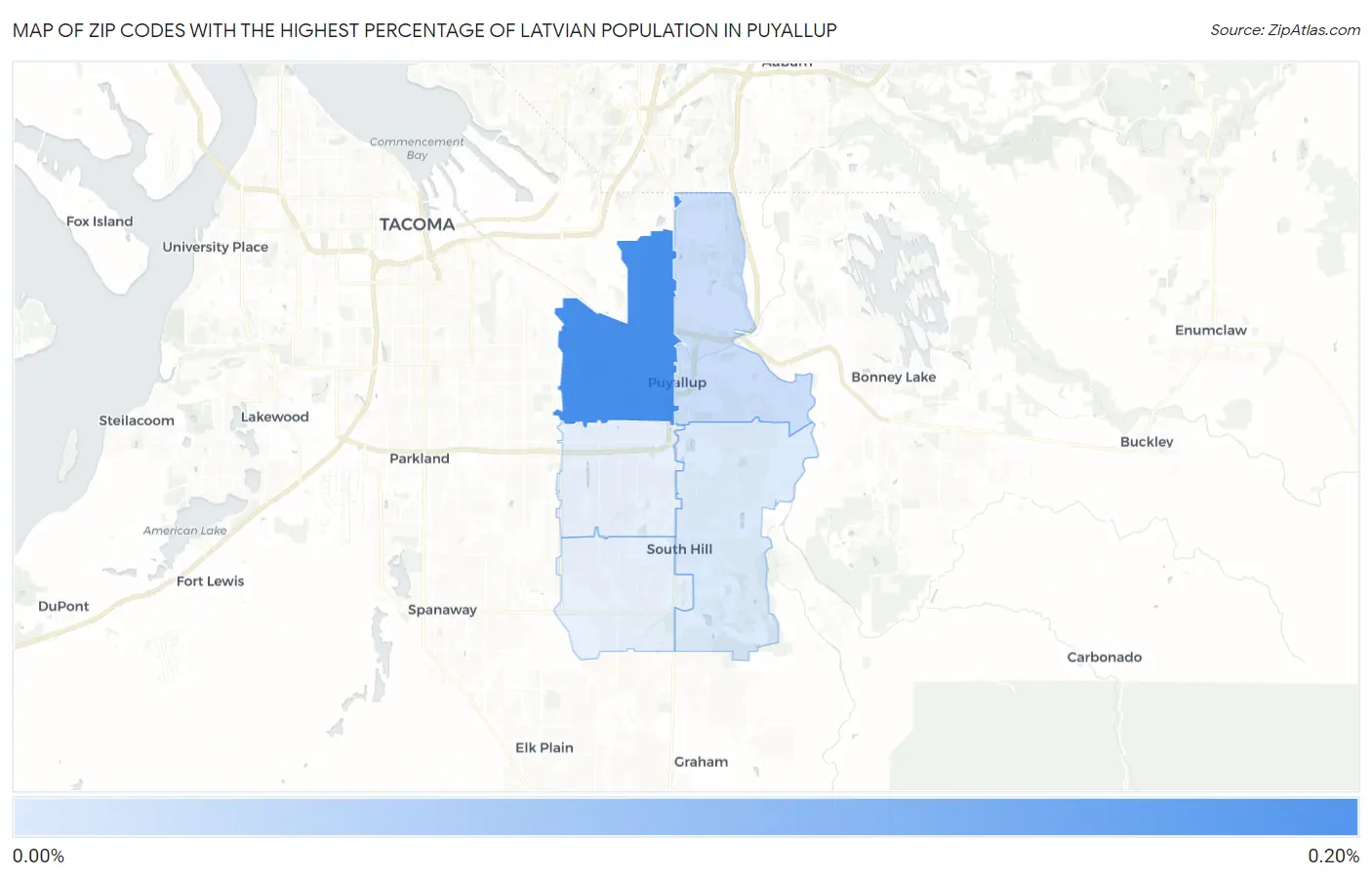 Zip Codes with the Highest Percentage of Latvian Population in Puyallup Map