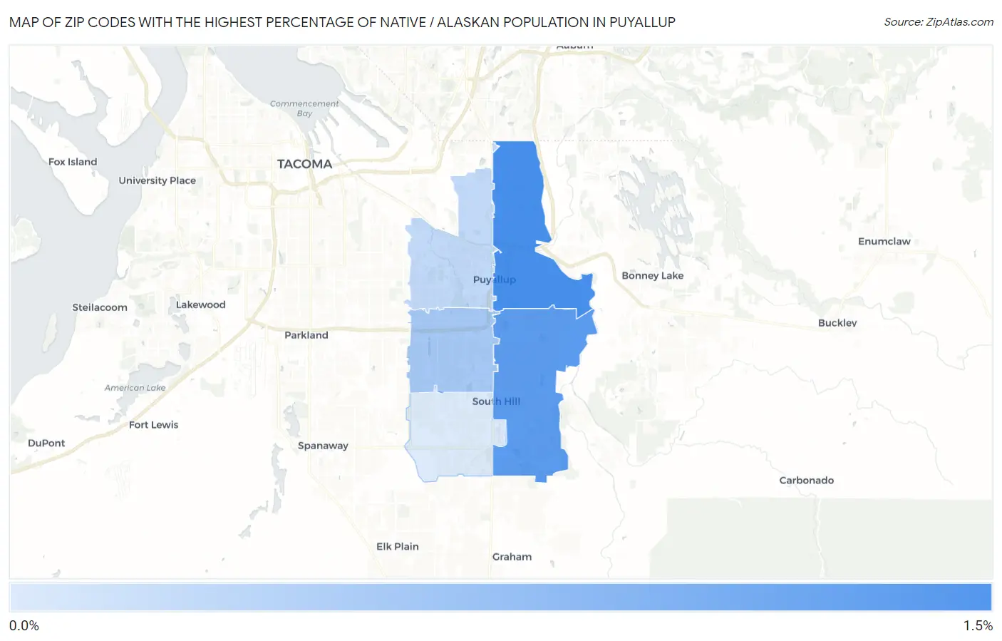 Zip Codes with the Highest Percentage of Native / Alaskan Population in Puyallup Map