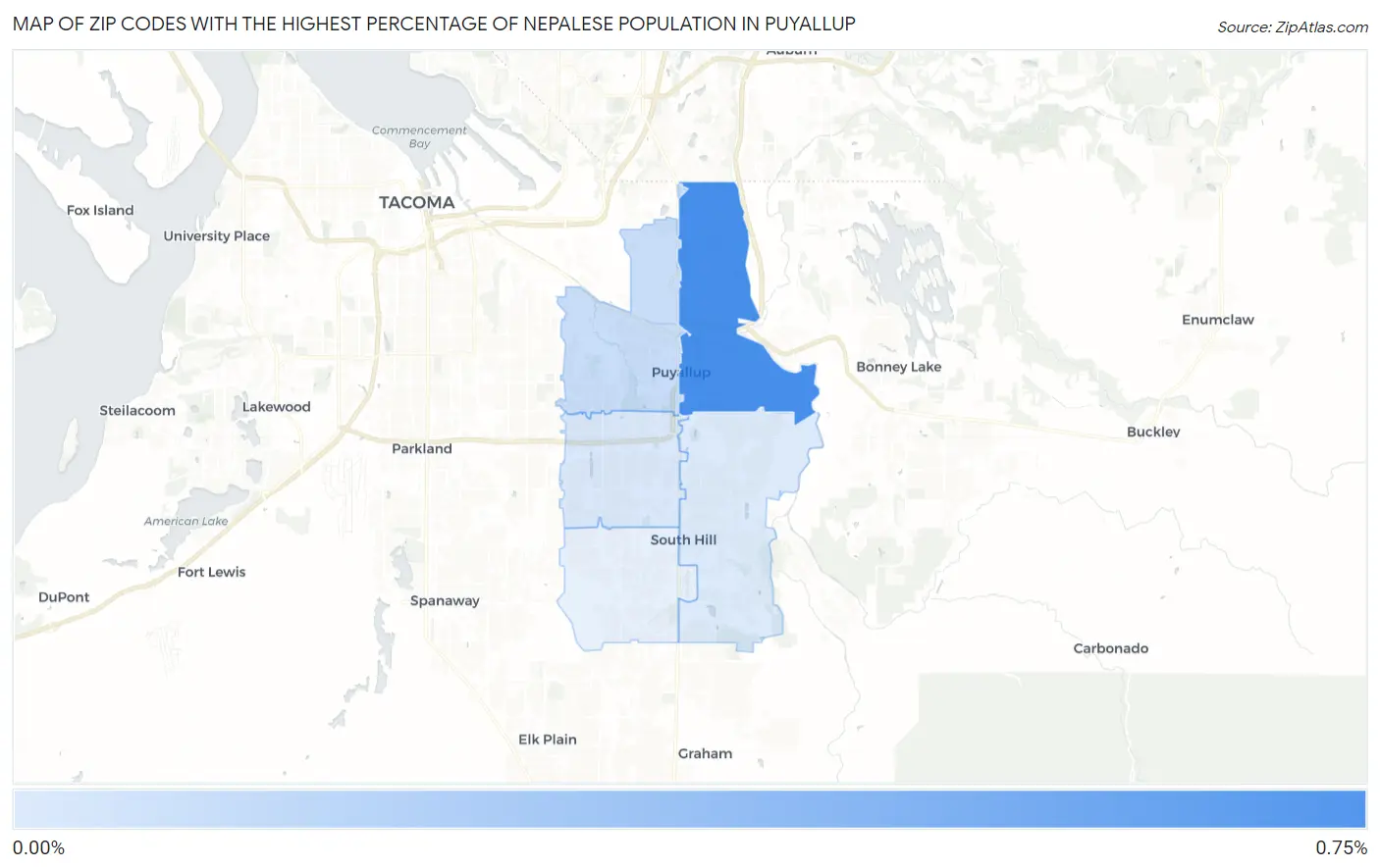 Zip Codes with the Highest Percentage of Nepalese Population in Puyallup Map