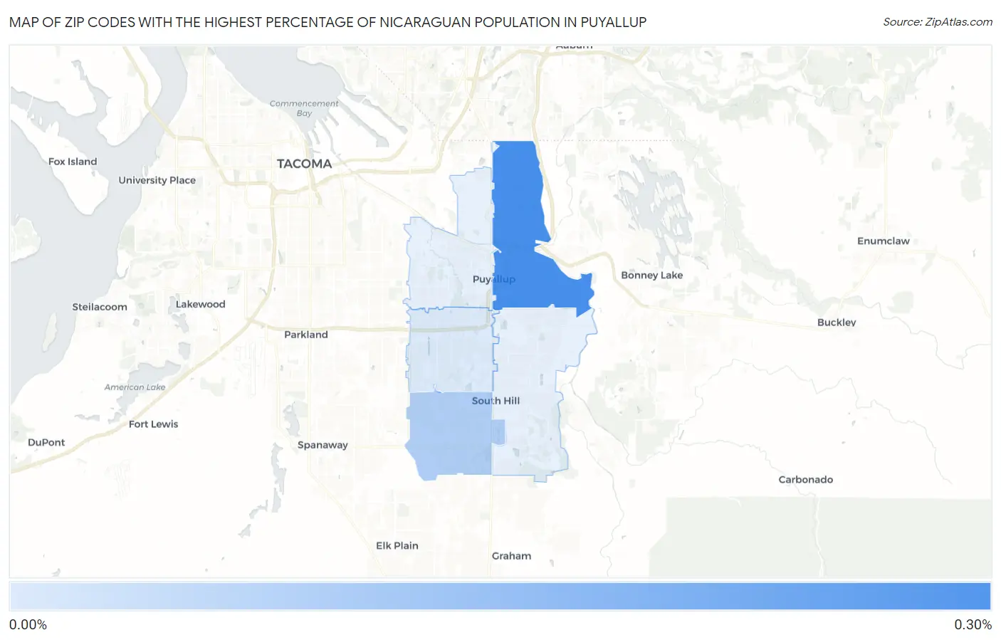 Zip Codes with the Highest Percentage of Nicaraguan Population in Puyallup Map